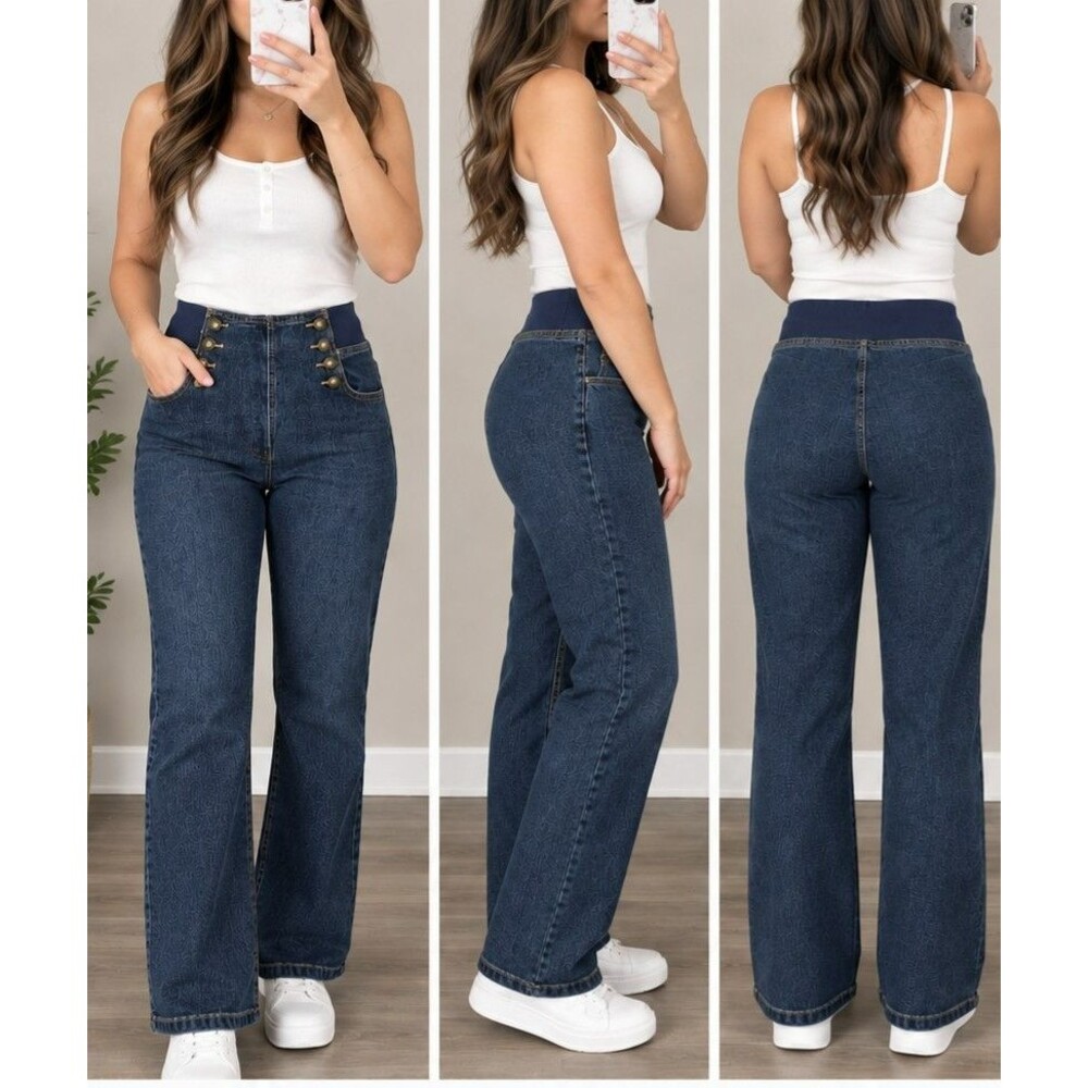 DG2 by Diane Gilman Sailor-Style Stretch Pull-on Jeans -  Women’s Medium